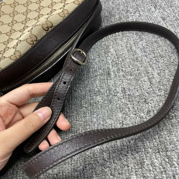 100% Authentic GUCCI Webby Bee Brown&Red&Green Cloth Shoulder Bag - Picture 9 of 15